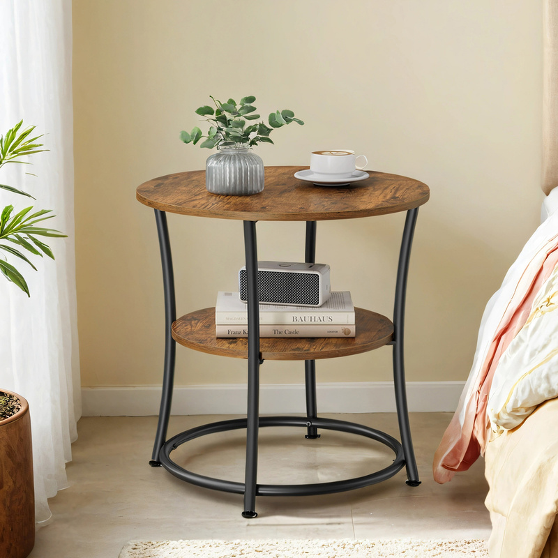 TEMU Tavolino, Tavolino da Caff癡 , Tavolino da , 2 Ripiani, Soggiorno, Camera da Letto, Struttura in Acciaio, Design Industriale, Marrone Vintage e