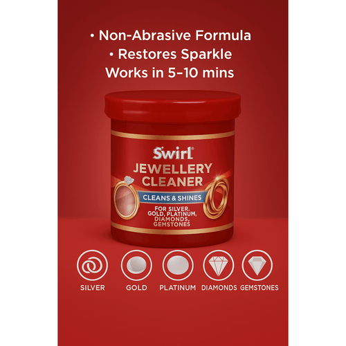 swirl jewellery cleaner non abrasive formula with basket brush silver gold platinum diamonds gemstones 145ml