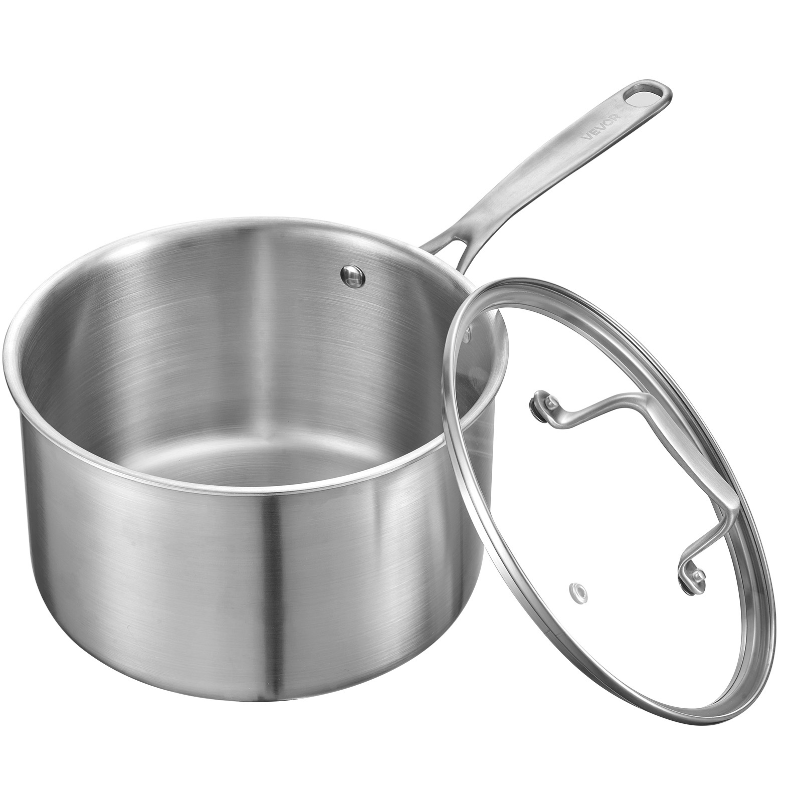 Image of Vevor 4 Qt Saucepan, Stainless Steel Saucepan With Glass Lid, Multipurpose Nonstick Stainless Steel Small Cooking Sauce Pot With Ergonomic Handle, Friendly For Oven, Dishwasher, Induction Cooker