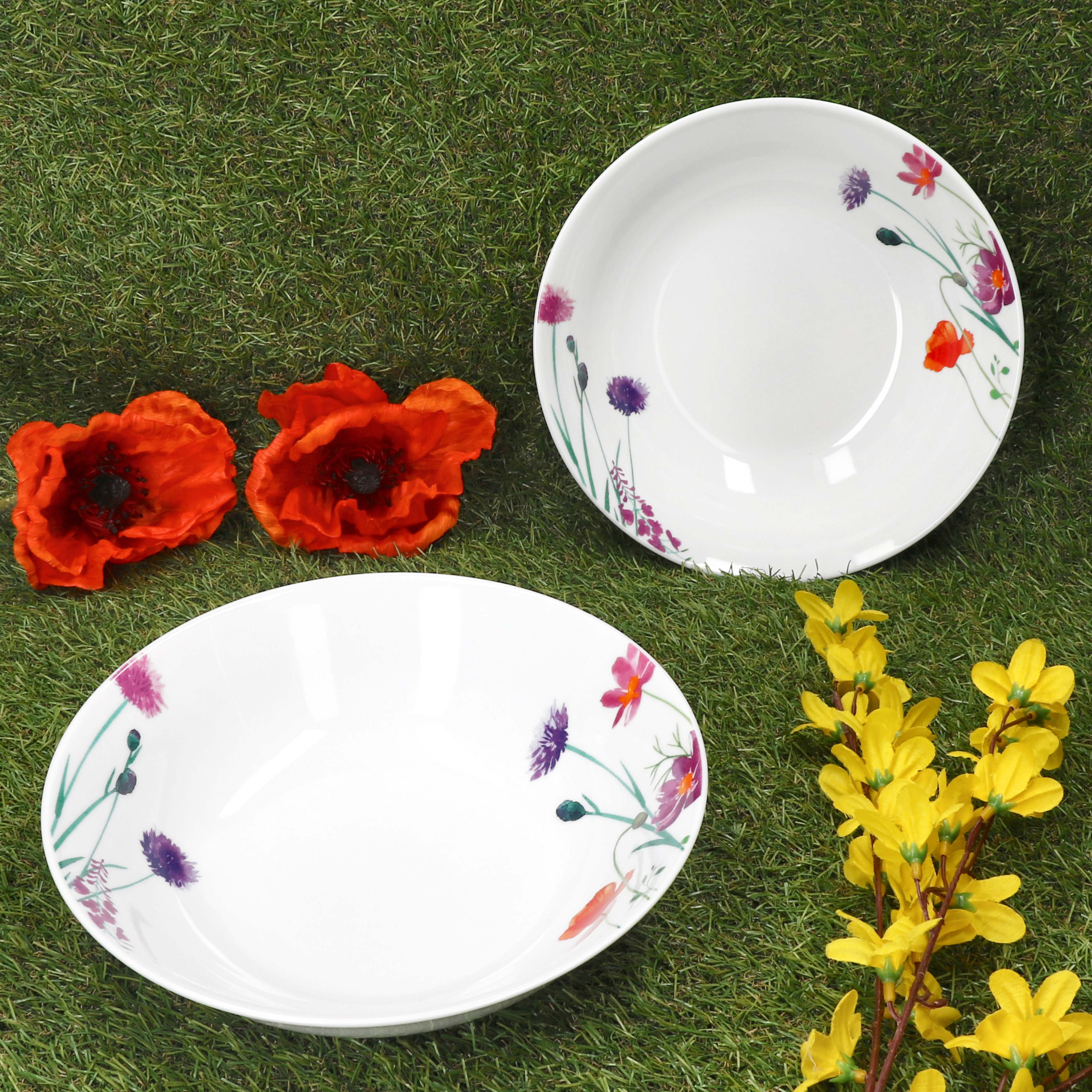 Image of Mambocat Marie 2pcs Set Of Serving Bowls Ø23cm I 1l I Porcelain Bowl With Floral Decor For , Dessert, .