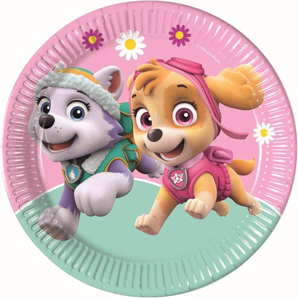 TEMU Platos de papel Paw Patrol Skye Everest, 23 cm, 8 unidades