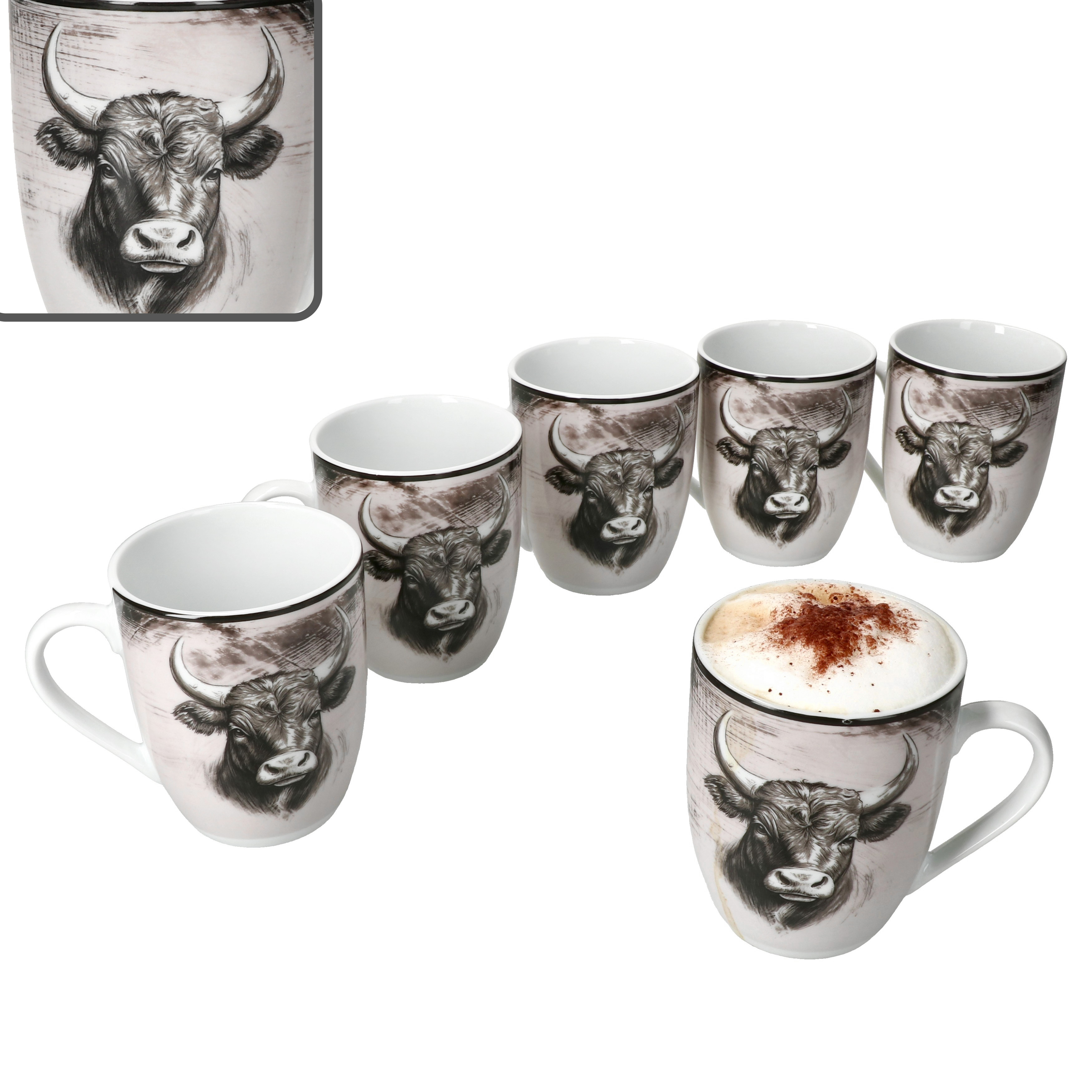 E-shop 6x Kaffeebecher 280ml 6 Geschirr Tee-Tasse Kuh rosa Alm