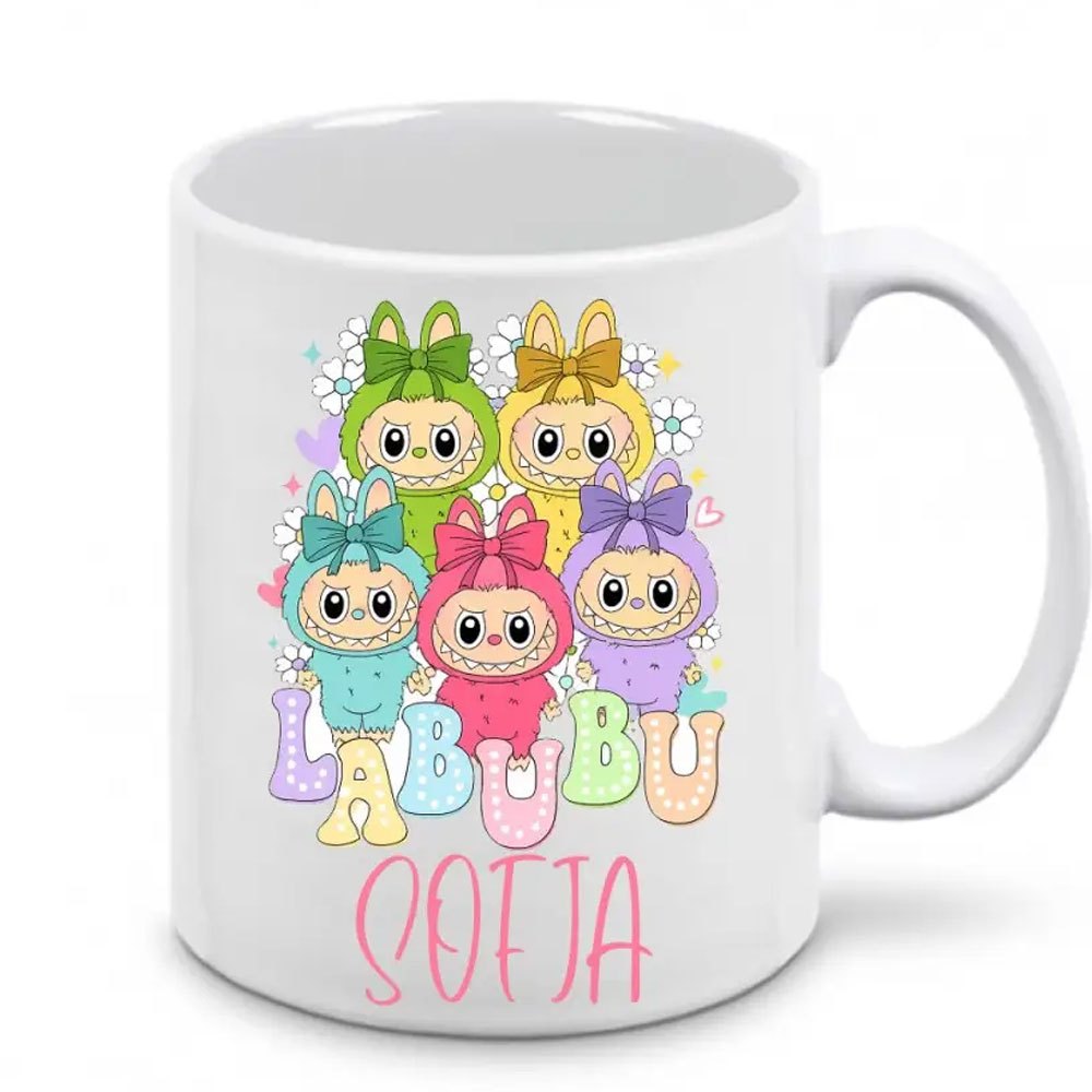 TEMU Beautiful White Ceramic Mug With Customizable Labubu Print, Personalized With Name – Useful And Original Gift Idea For Breakfast, Coffee, Or