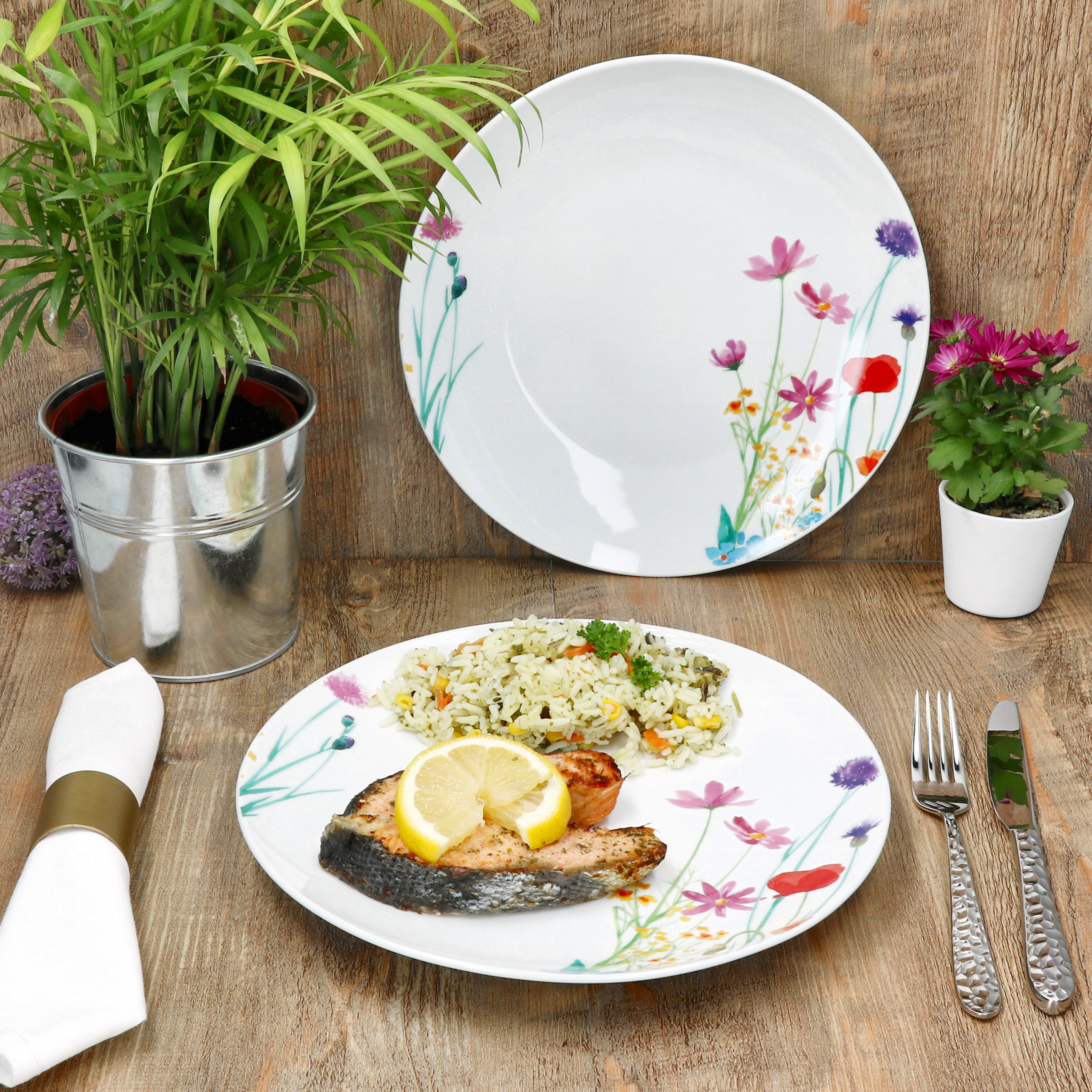 6x Marie Dinner Plates, 26.7cm Porcelain, Large Dinnerware For 6 People