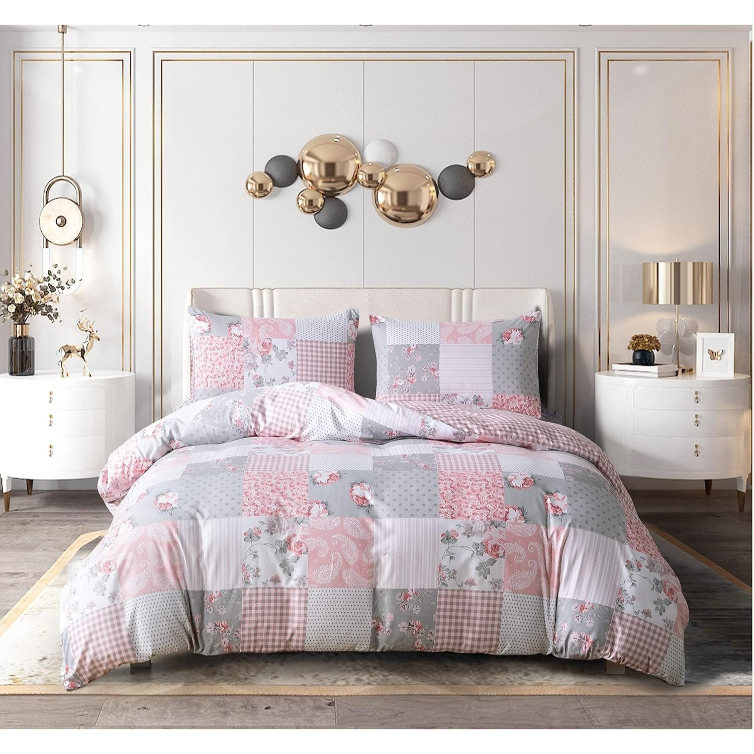 TEMU 3 Piece Reversible Cotton-blend Duvet Cover Set With Pillowcases – Soft, Breathable Bedding Set For Single, Double & King Size Beds | Floral