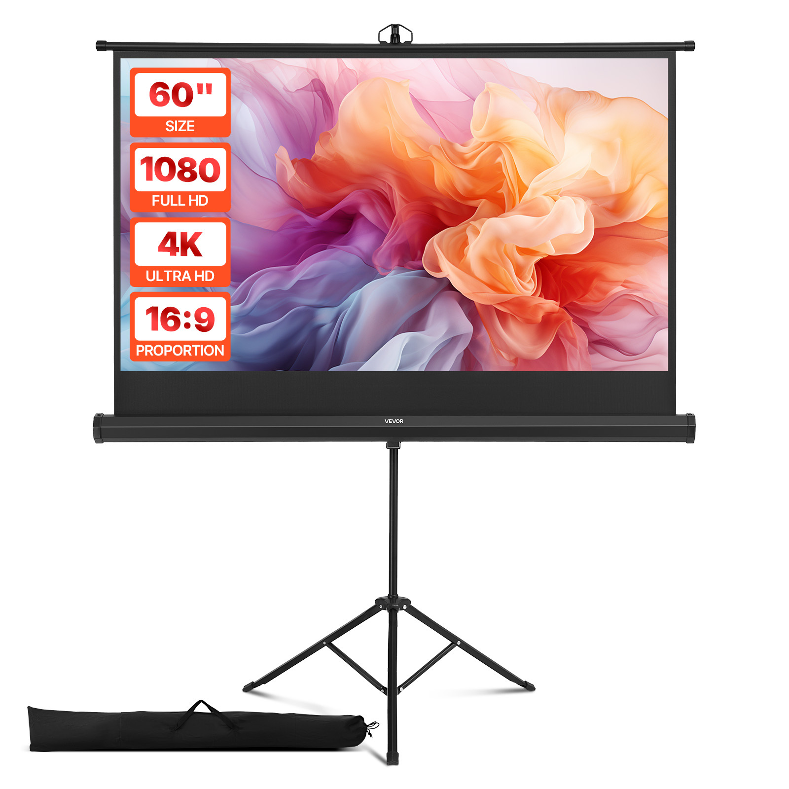 E-shop VEVOR Projektionsleinwand mit Ständer, 60 Zoll 160° Weitwinkel Innen- und Außenprojektionsleinwand, 16:9 4K HD Knitterfreie Tragbare