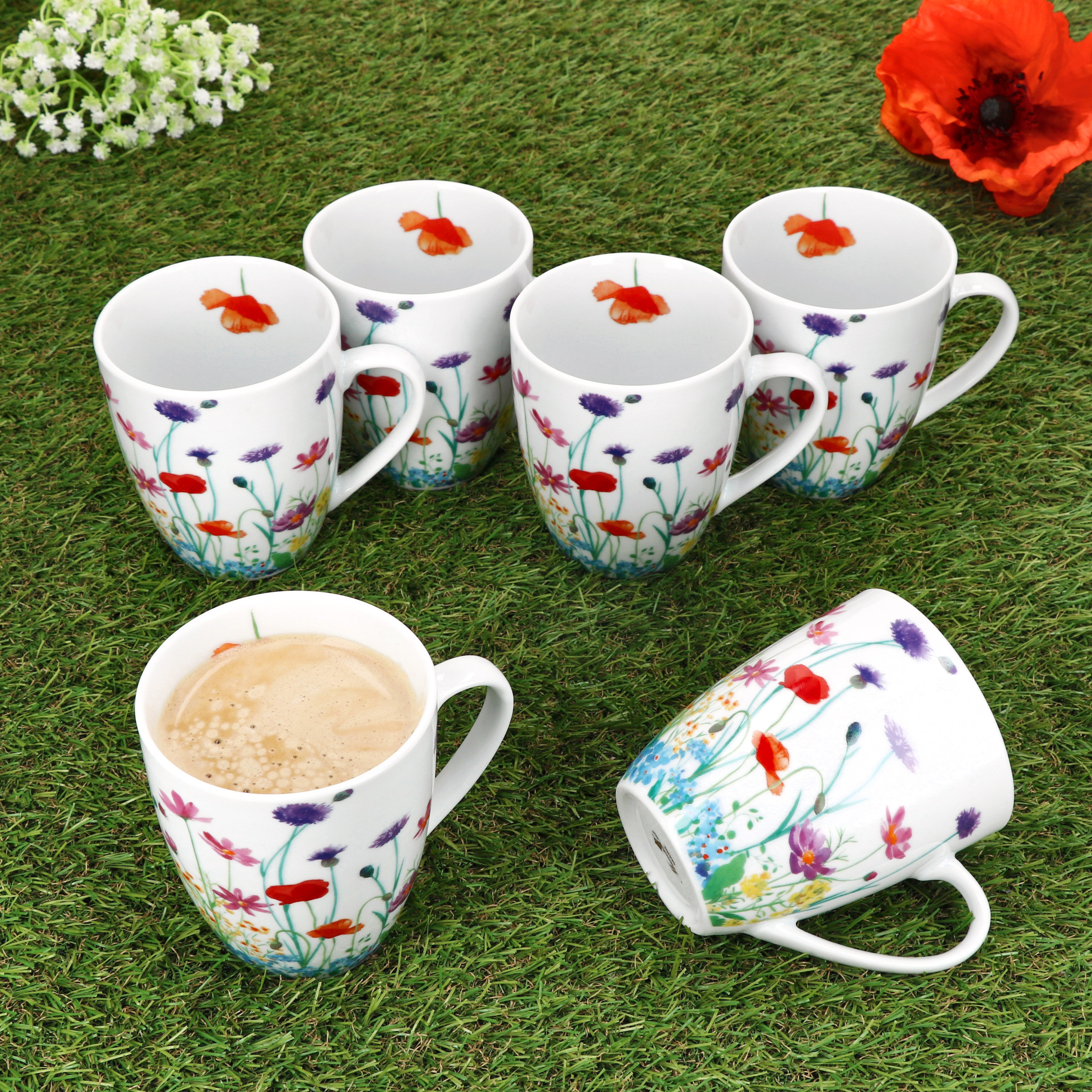 E-shop 6er Set Marie Kaffeebecher 320ml Porzellan-Tassen 6 Personen Blumen Tee