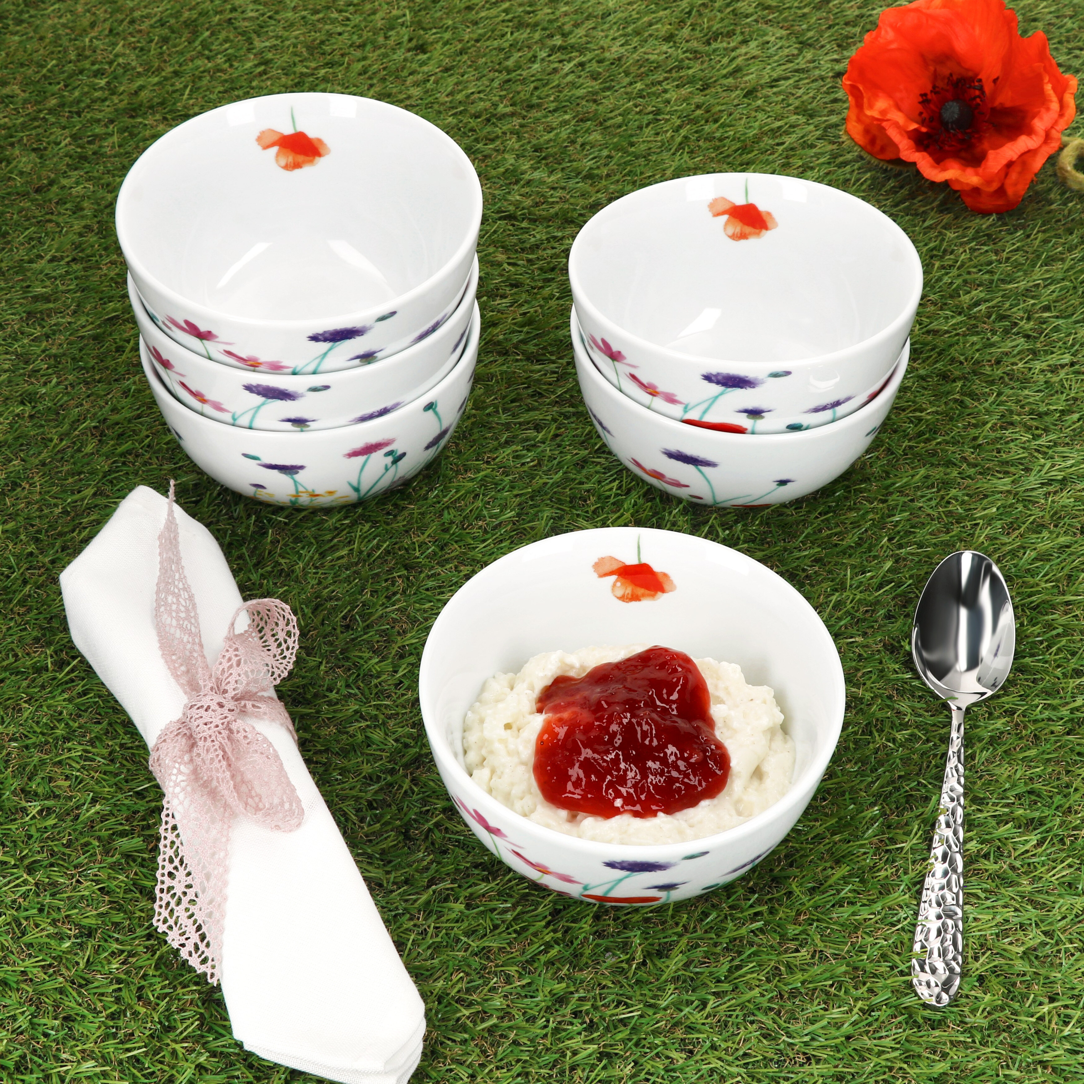 Image of 6x Marie Müsli Bowl Ø14cm 400ml Porcelain 6 People Dessert Bowl Flower