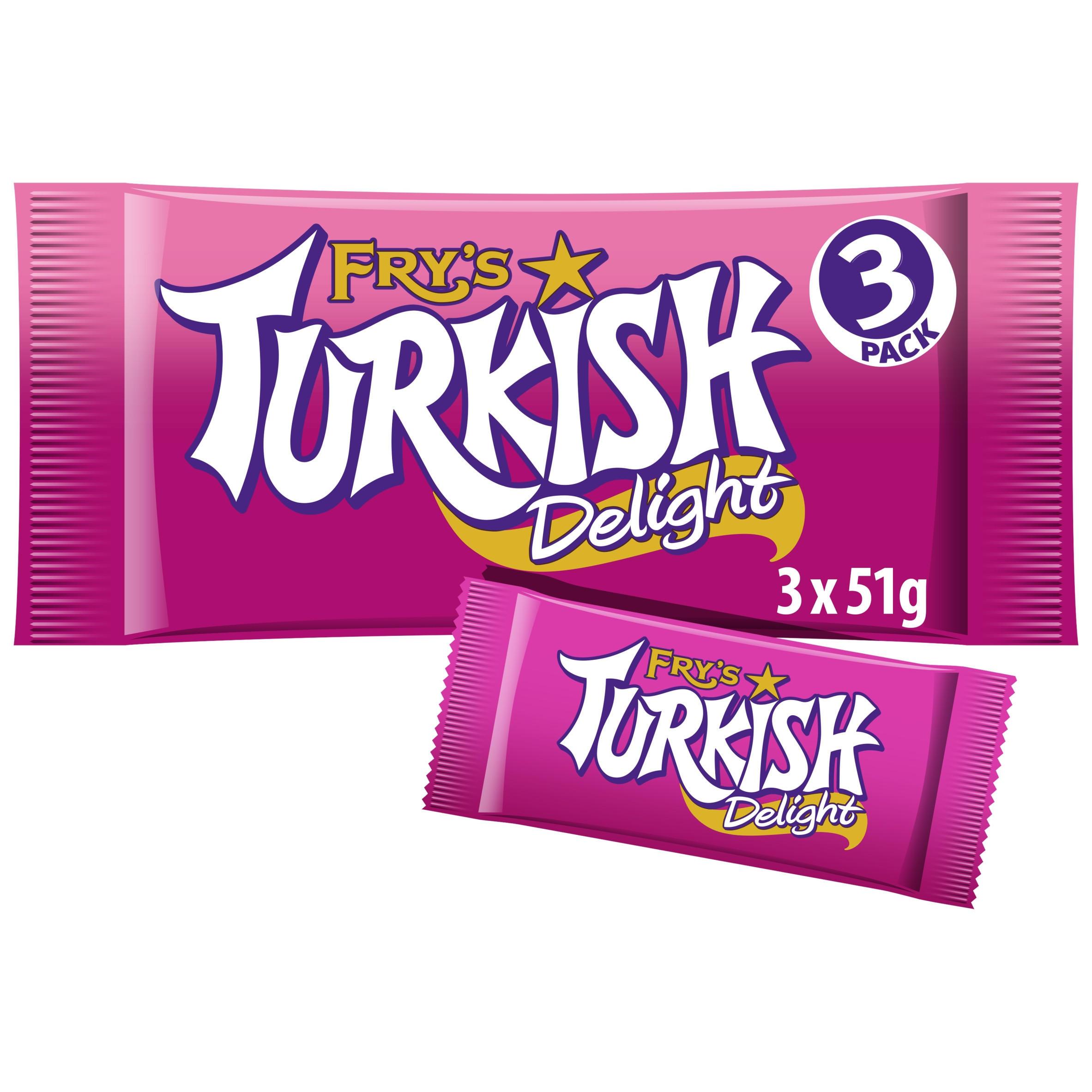 TEMU Fry's Turkish Delight – 3 Pack – Milk Chocolate Coated Turkish Delight Bars (3 X 51g) – Classic Retro British Sweet Candy - Gift Idea - Festive