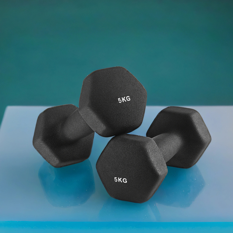 TEMU Set de 2 Mancuernas Hexagonales de Neopreno, 2 x 5 kg, con Barras, Entrenamiento en Casa
