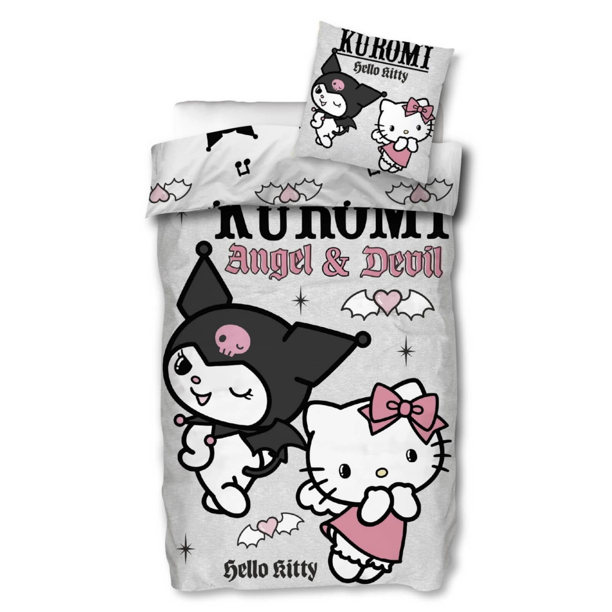 Image of Hello Kitty & Kuromi Bed Sheet Set Bed Cover 135x200 Pillowcase 80x80 German Size 100% Girl's Bedding Children's Bedding Hello Kitty