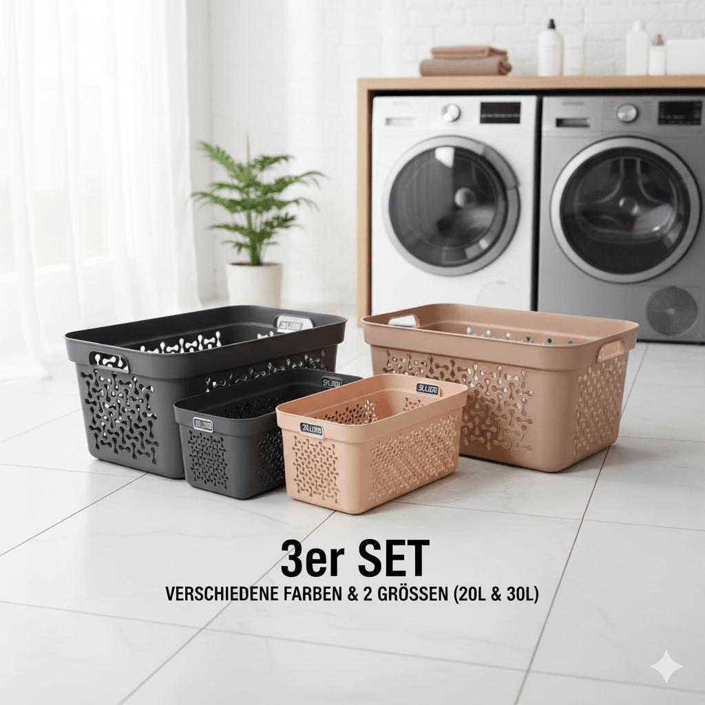 3rd Set Laundry Basket In Different Colors, (45x28x20 Cm) Or 30 L (53x34x24 Cm) - Bpa-free Plastic, With Handles, Stackable & Versatile For Dirty Laundry And Storage In The Household