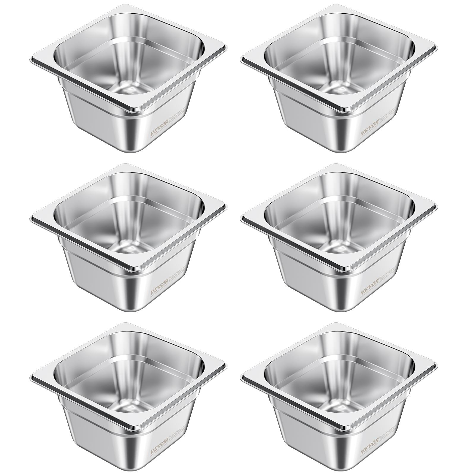 Image of Vevor 6 Pack Stainless Steam Hotel Pans, 1/6 Size Table Steam Pan, 4 Inch Deep, Anti Jam Restaurant Supplies Reusable Catering Storage For Home, Party, Restaurant, Hotel, Buffet