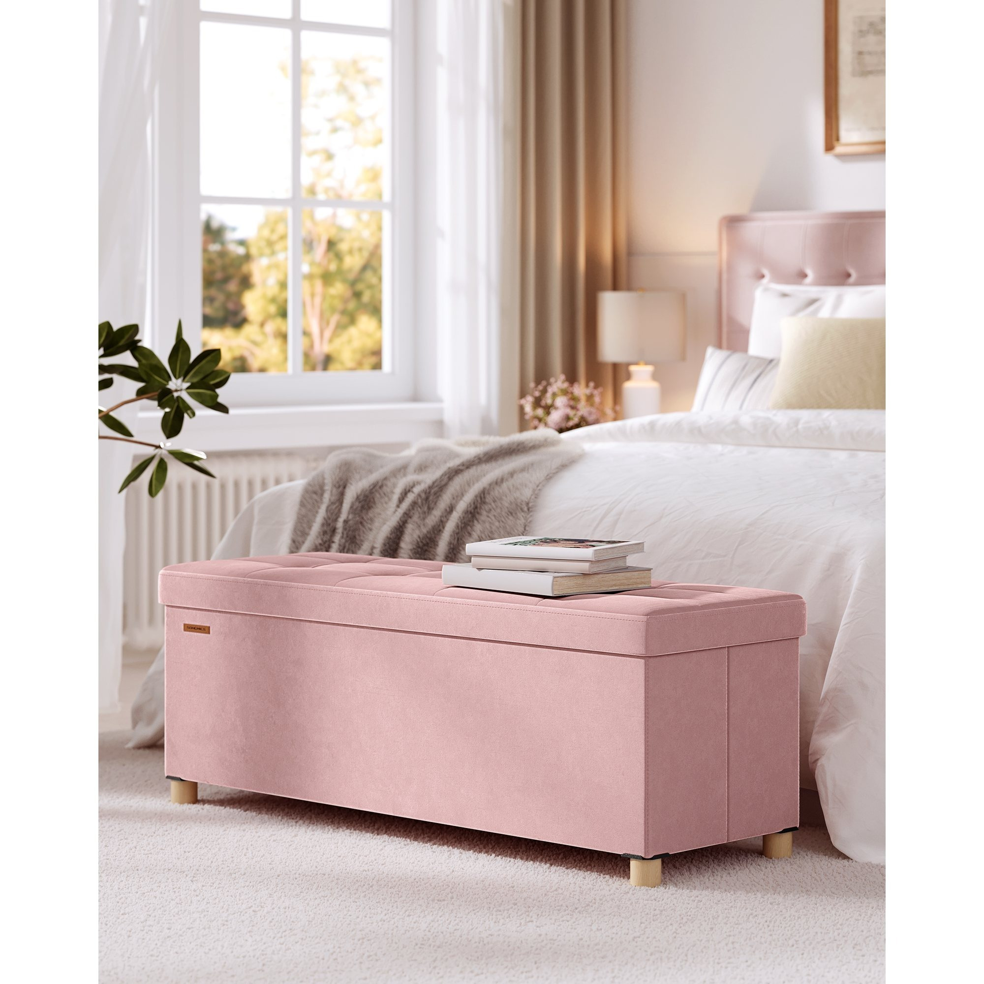 Image of Bench, Stool, Foldable Bench With Storage, , 38 X 110 X 40 Cm, Loadable Up To 300 Kg, Footstool, Storage Box Footstool 112 L