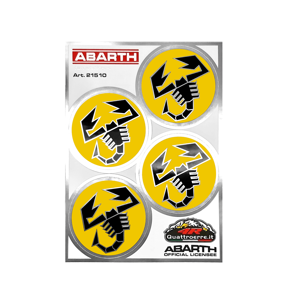 Abarth Official Wheel Cover Stickers, 4 Yellow Logos, 48 Mm Diameter
