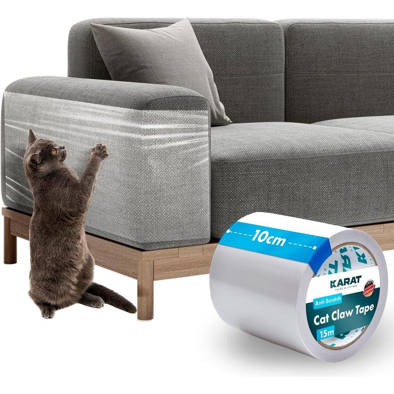 TEMU FLOORDIREKT Katzen-Kratzschutz - Selbstklebende Kratzfolie - Cat Claw Tape - 15 m x 10 cm - Anti-Kratz Folie für Katzen - Unauffällig &