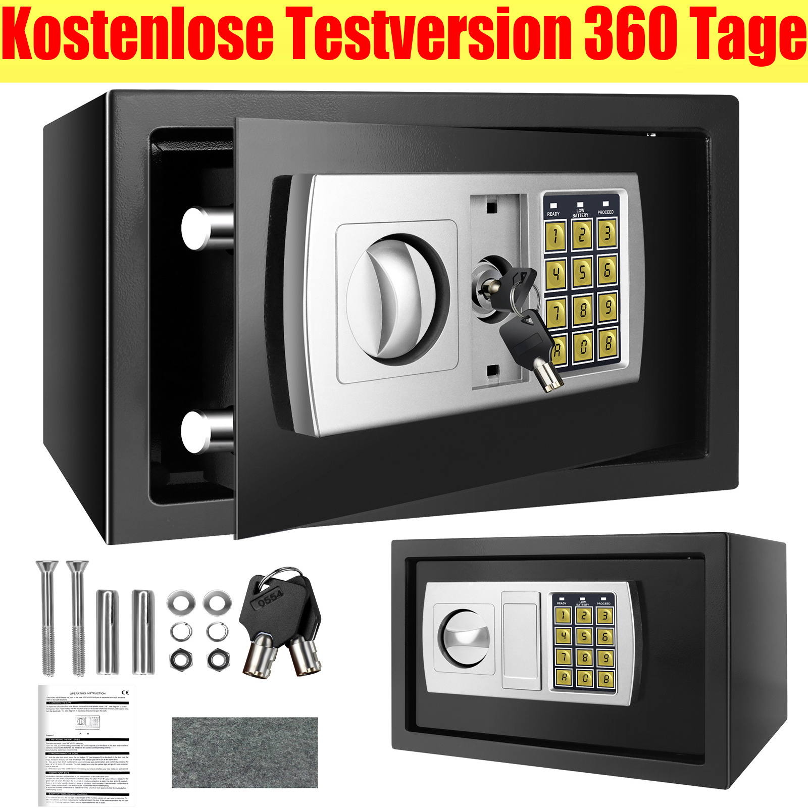 E-shop Digitaler elektronischer Geldtresor, Geld-Sicherheits-Wandbox, aus legiertem Stahl, hochsicherer kompakter Haushaltsschranktresor für
