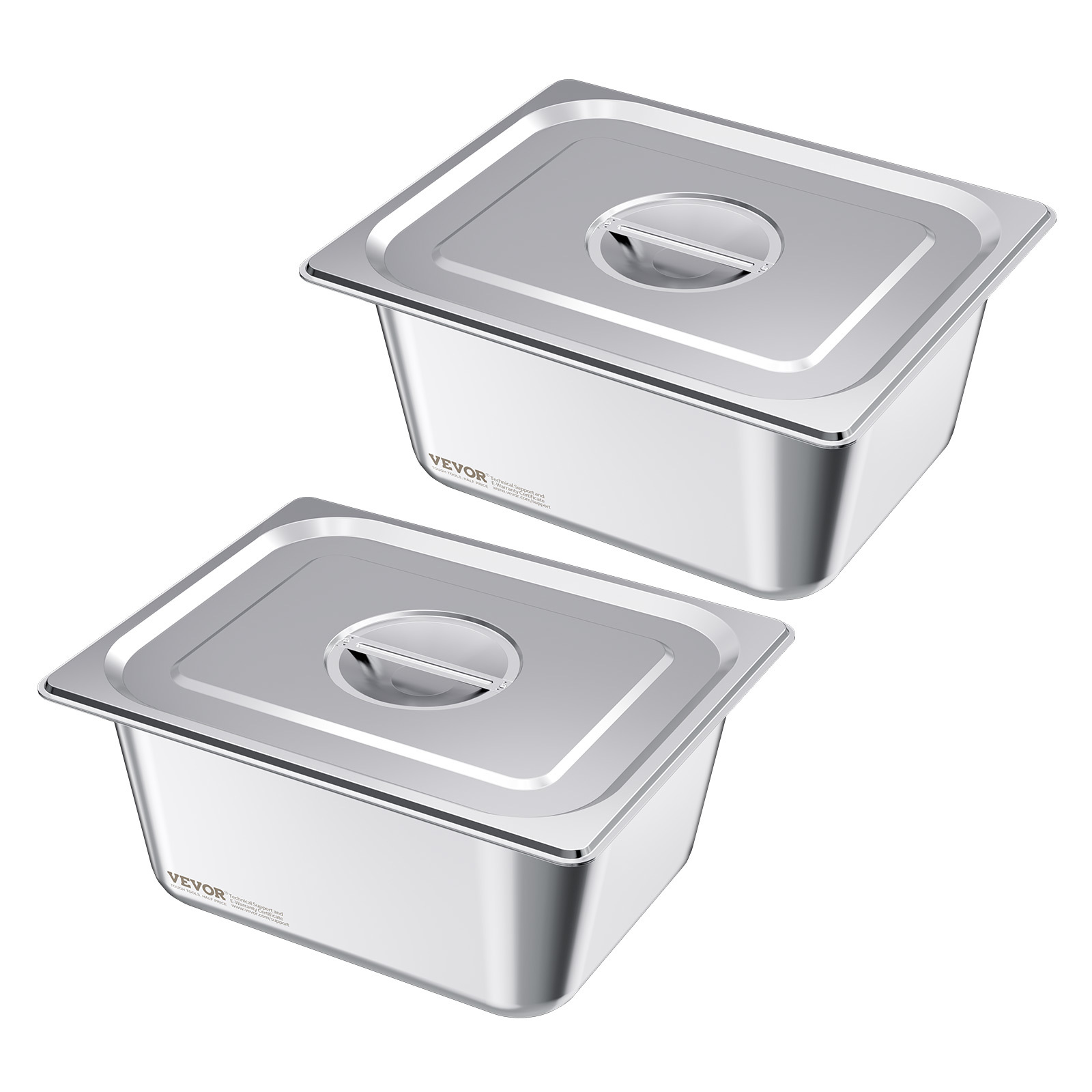 Image of Vevor 2 Pack Stainless Steam Hotel Pans, 1/2 Size Table Steam Pans With Lids, 6 Inch Deep, Anti Jam Restaurant Supplies Reusable Catering Storage For Home, Party, Restaurant, Hotel, Buffet