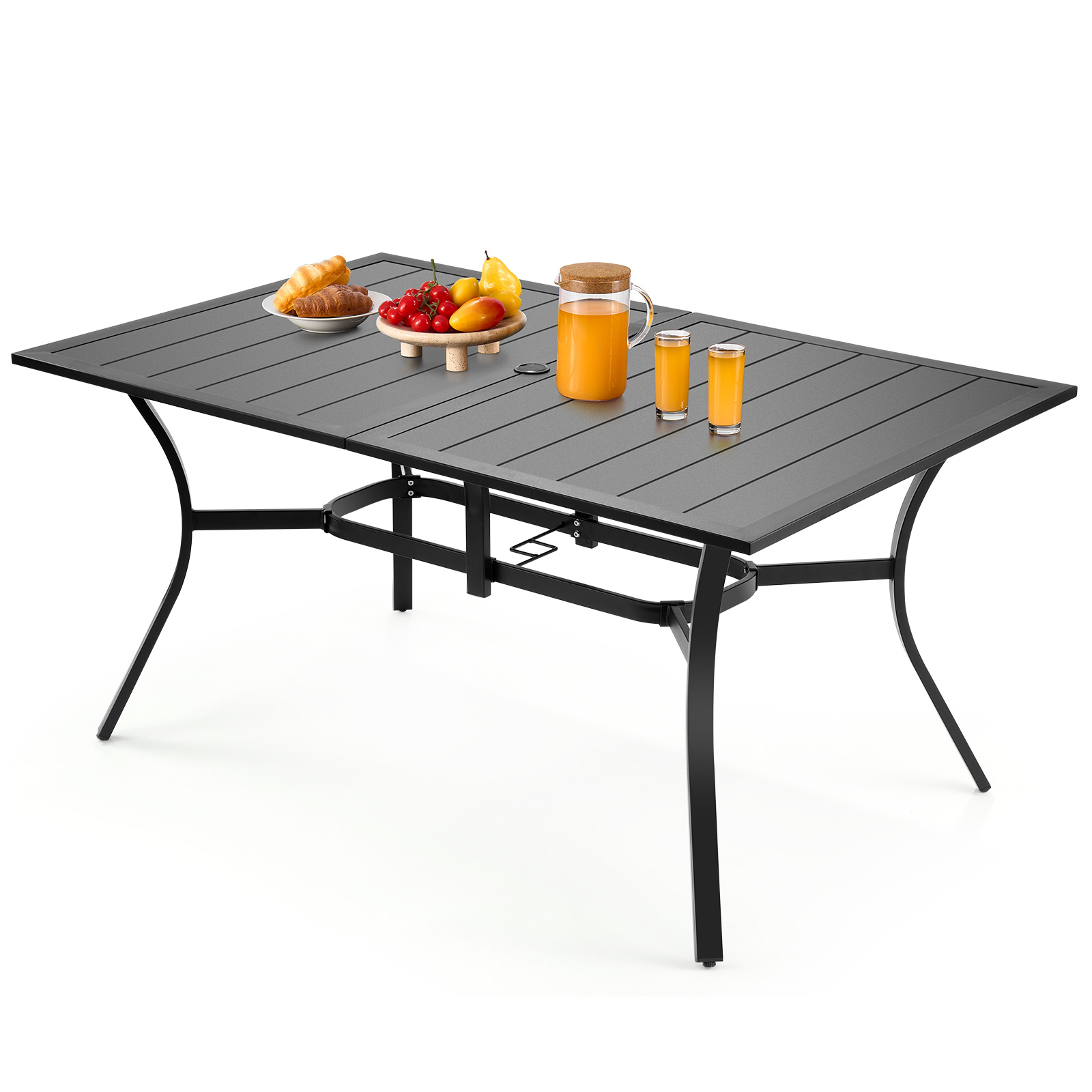 TEMU Table de Jardin Extérieure VEVOR, 59 Pouces Longueur Rectangulaire en Acier Métallique avec à Lattes, Table Bistro pour 4 à 6 Personnes, Trou