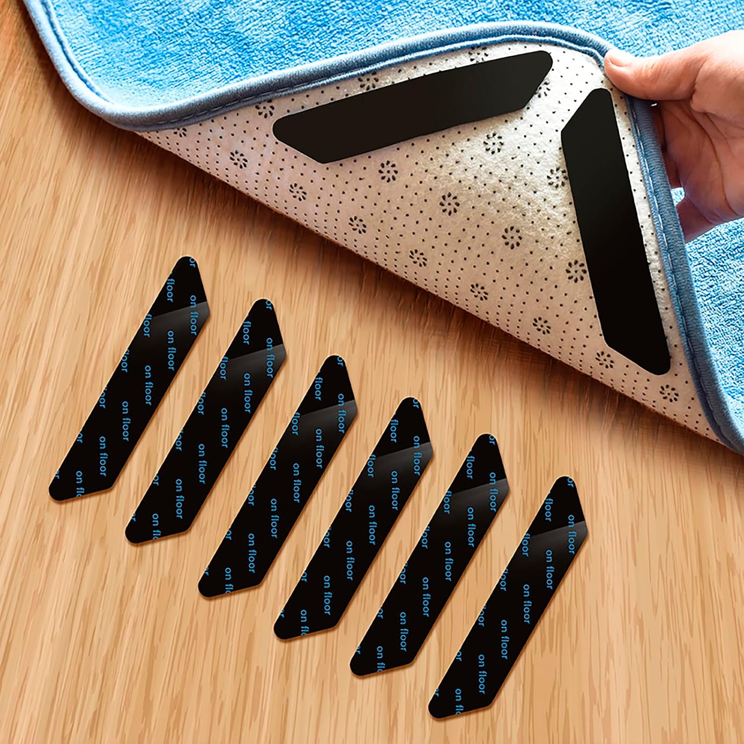 TEMU FLOORDIREKT Antirutschunterlage für Teppiche – 24 Stück – 2,5 x 13 cm, Stärke 2 mm – Rutsch – Rutschfeste Teppich-Unterlage – Teppichstopper –