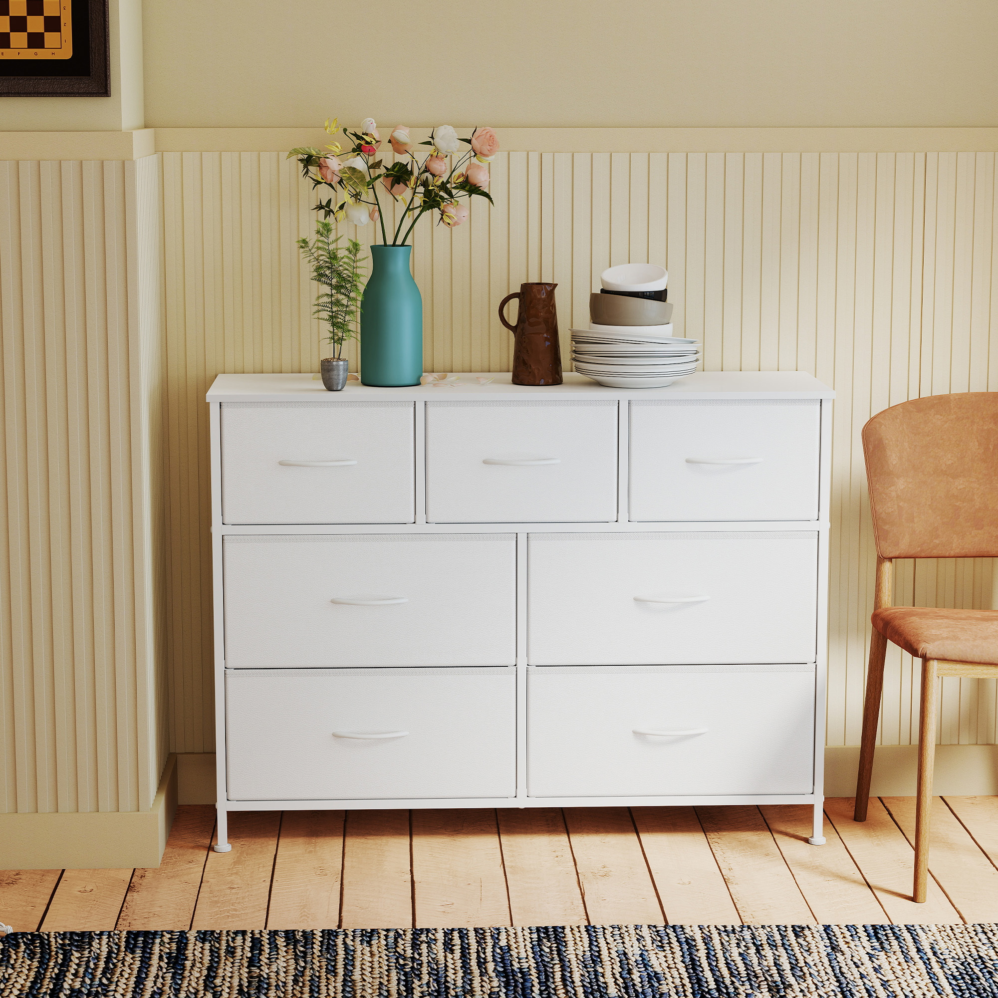 Cabinet, 7 Fabric Drawers, Dresser, Storage Cabinet, Steel,, Velvet, For Bedroom, Hallway, Living Room, -/tinted Black- Black/-tinted Black.