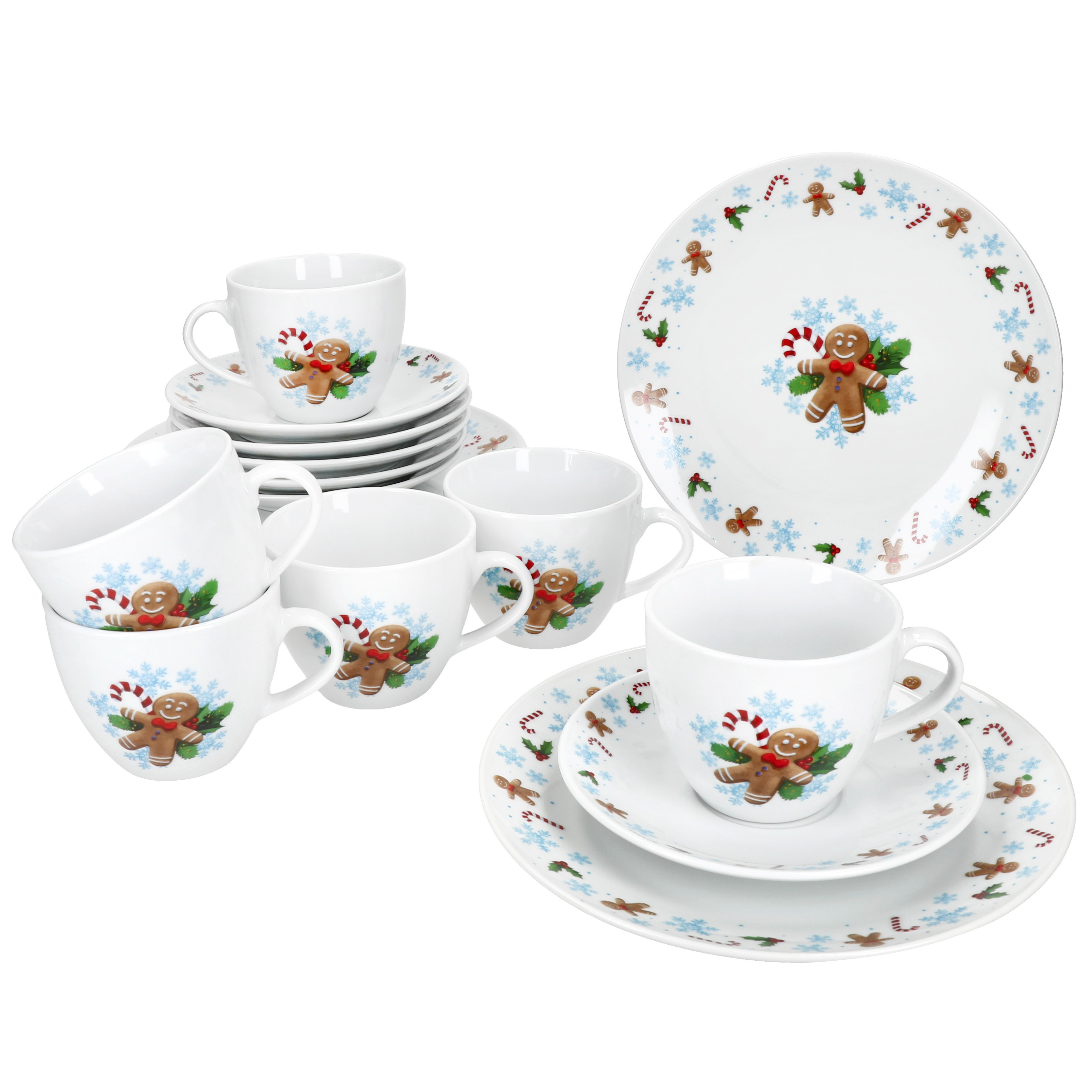 Image of 18-piece Porcelain Coffee Set For 6, Including Cups, Saucers, And Plates In