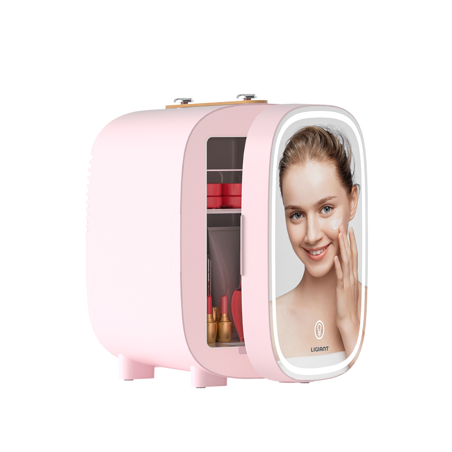 Image of Ligiant 4l Mini Skincare Fridge With 3-level Led Mirror - Cosmetics Cool Or Warm, , Compact & Portable For Bedroom Vanity, Office Desk Or Car Use