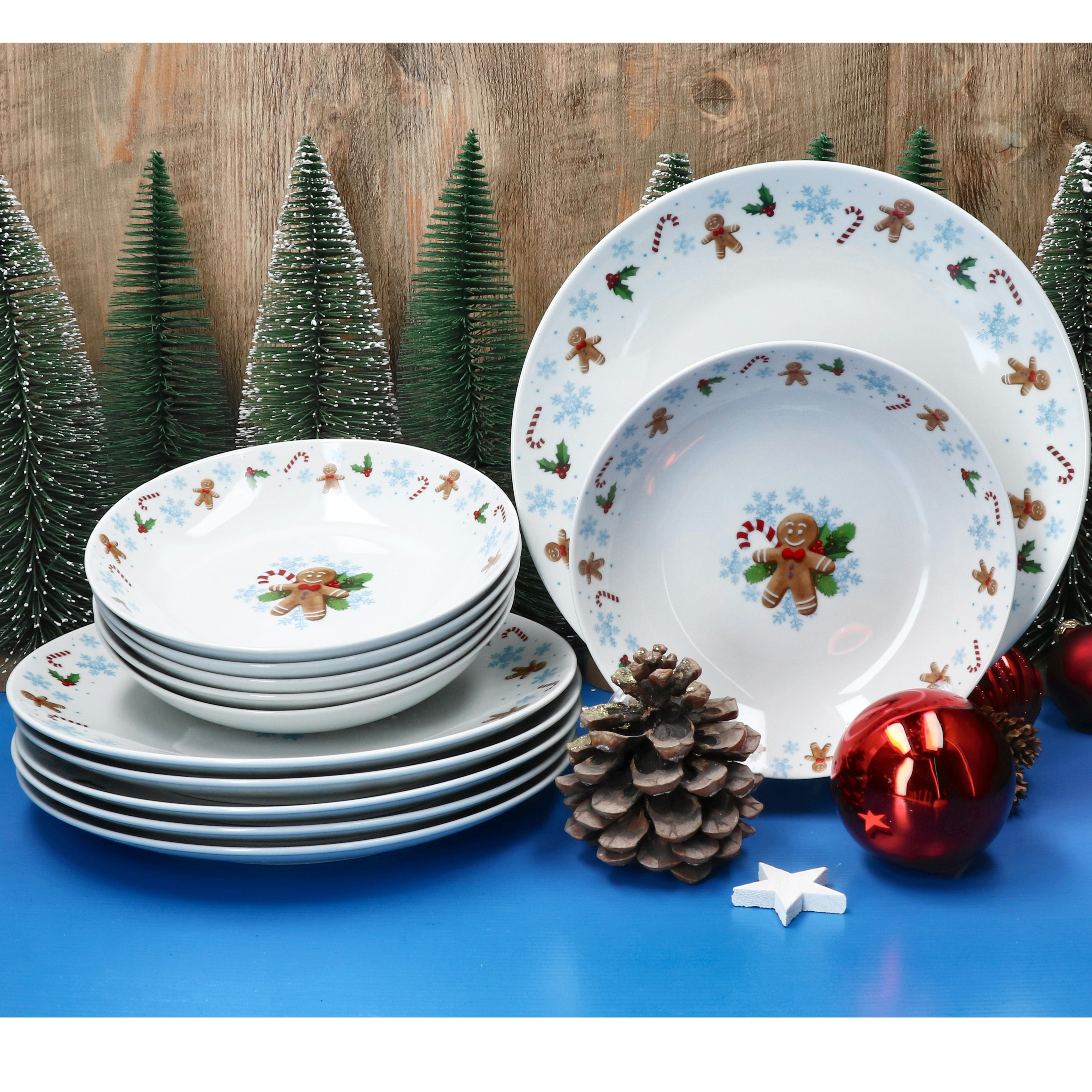 E-shop 12tlg Tafelservice 6 Personen Essteller Suppenteller Weihnachten