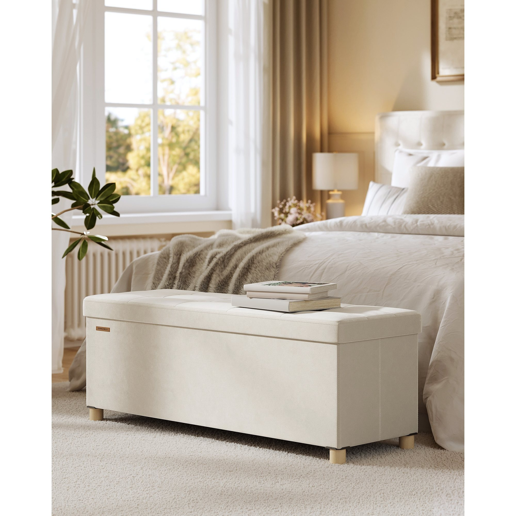 Bench, Stool, Foldable Bench With Storage, , 38 X 110 X 40 Cm, Loadable Up To 300 Kg, Footstool, Storage Box Footstool 112 L