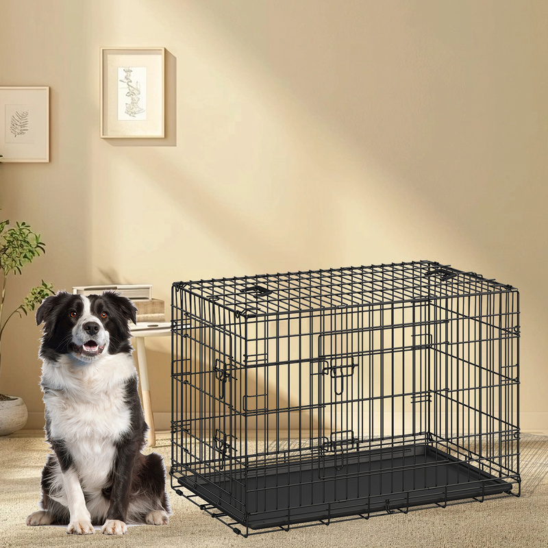 TEMU Jaula Plegable para Perros con , Bandeja de Plástico Extensible, 122 x 74.5 x 80.5 cm, XXL, Negro