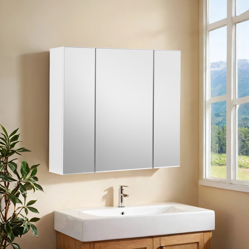 TEMU Armario de Pared para Baño con Espejo, , 15 x 60 x 55 cm, con Estantes Ajustables, Estilo Moderno