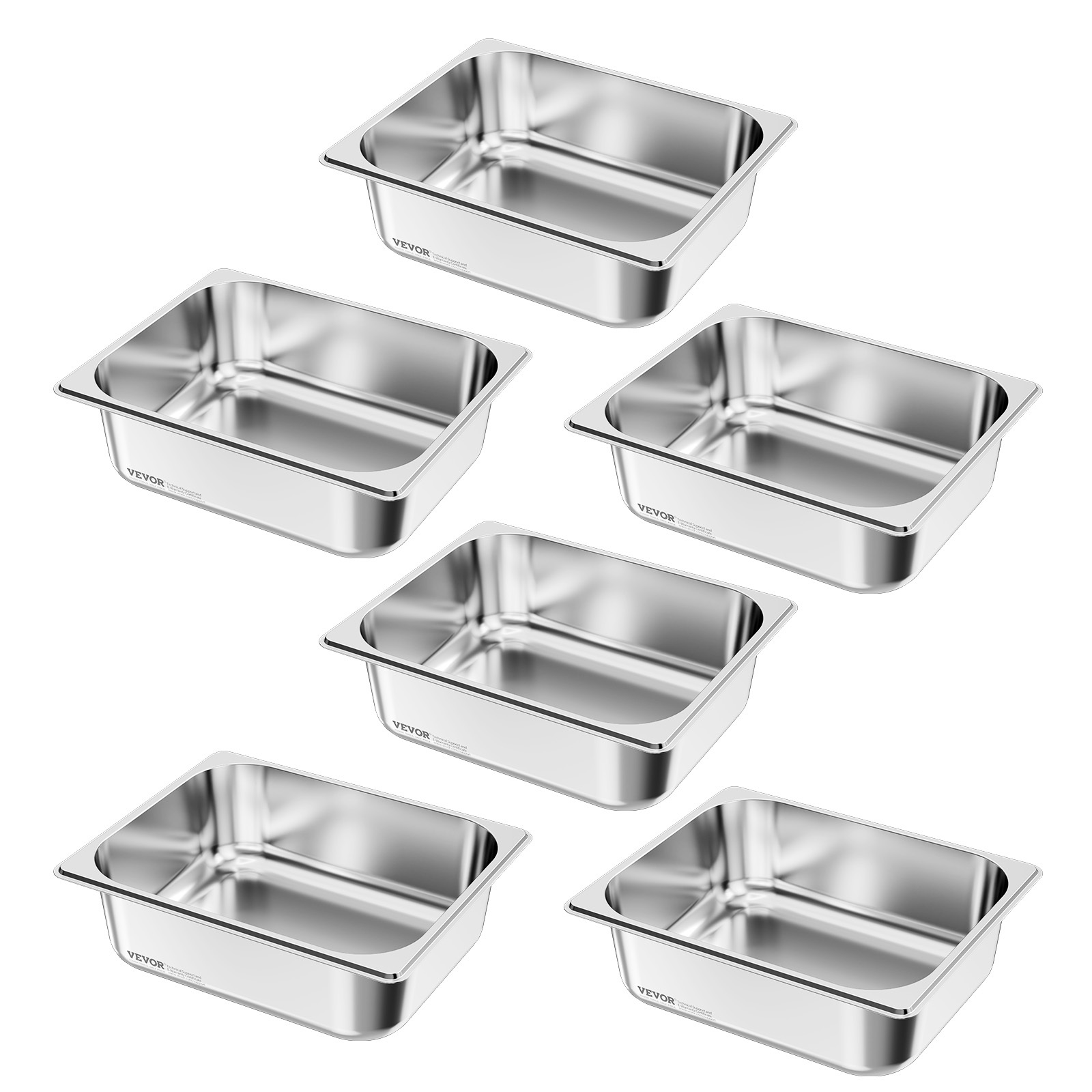 Image of Vevor 6 Pack Stainless Steam Hotel Pans, 1/2 Size Table Steam Pan, 4 Inch Deep Anti Jam Restaurant Supplies Reusable Catering Storage For Home, Party, Restaurant, Hotel, Buffet