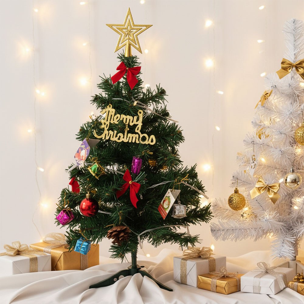 TEMU 1pc Tabletop Christmas Tree - 50cm Mini Artificial Trees With Tree Balls And Candy Canes Ornaments Decor, Collectible Figurines, Mini Pine Tree,