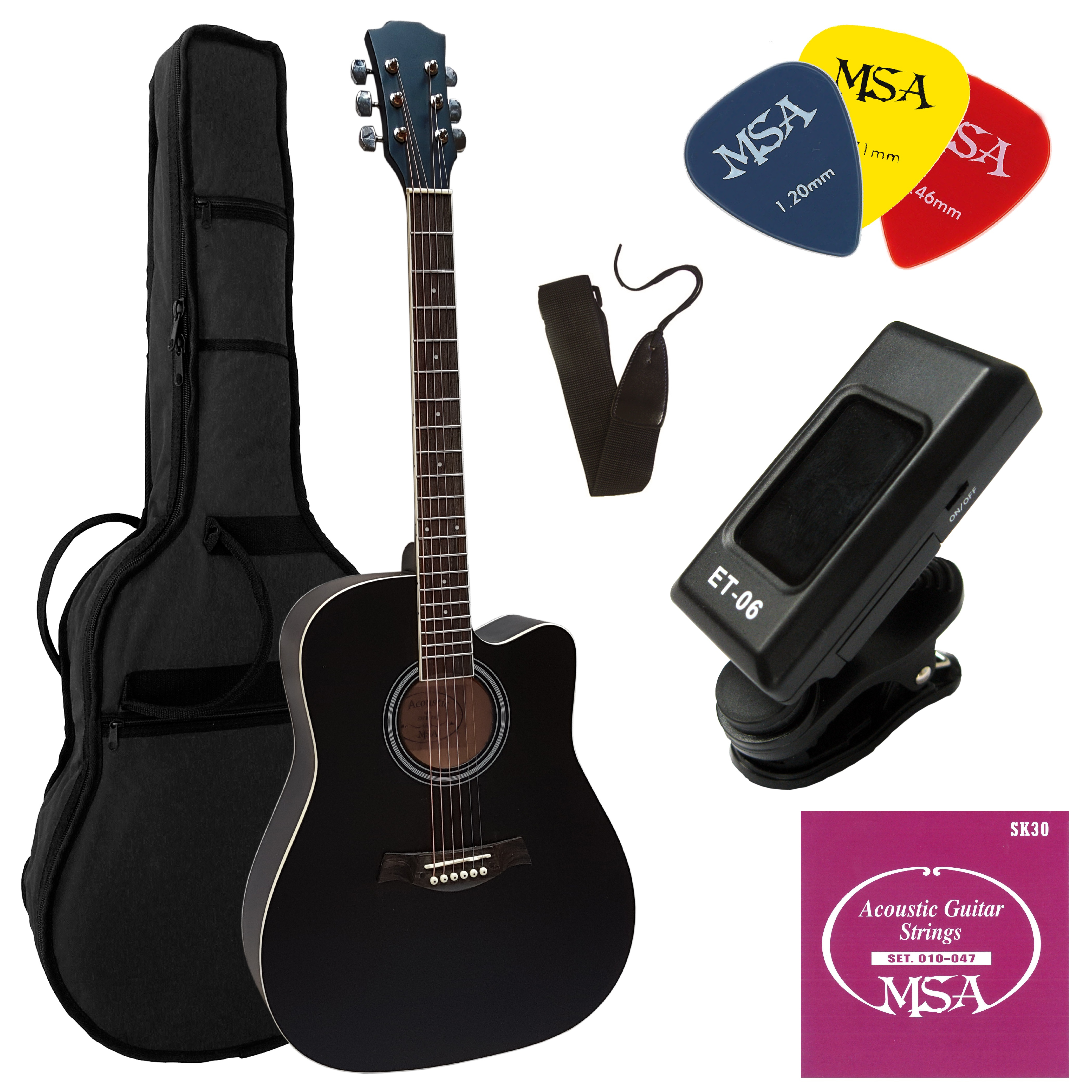 4/4 Western Guitar Set With Bag, Strap, Tuner, Acoustic Guitar Cutaway