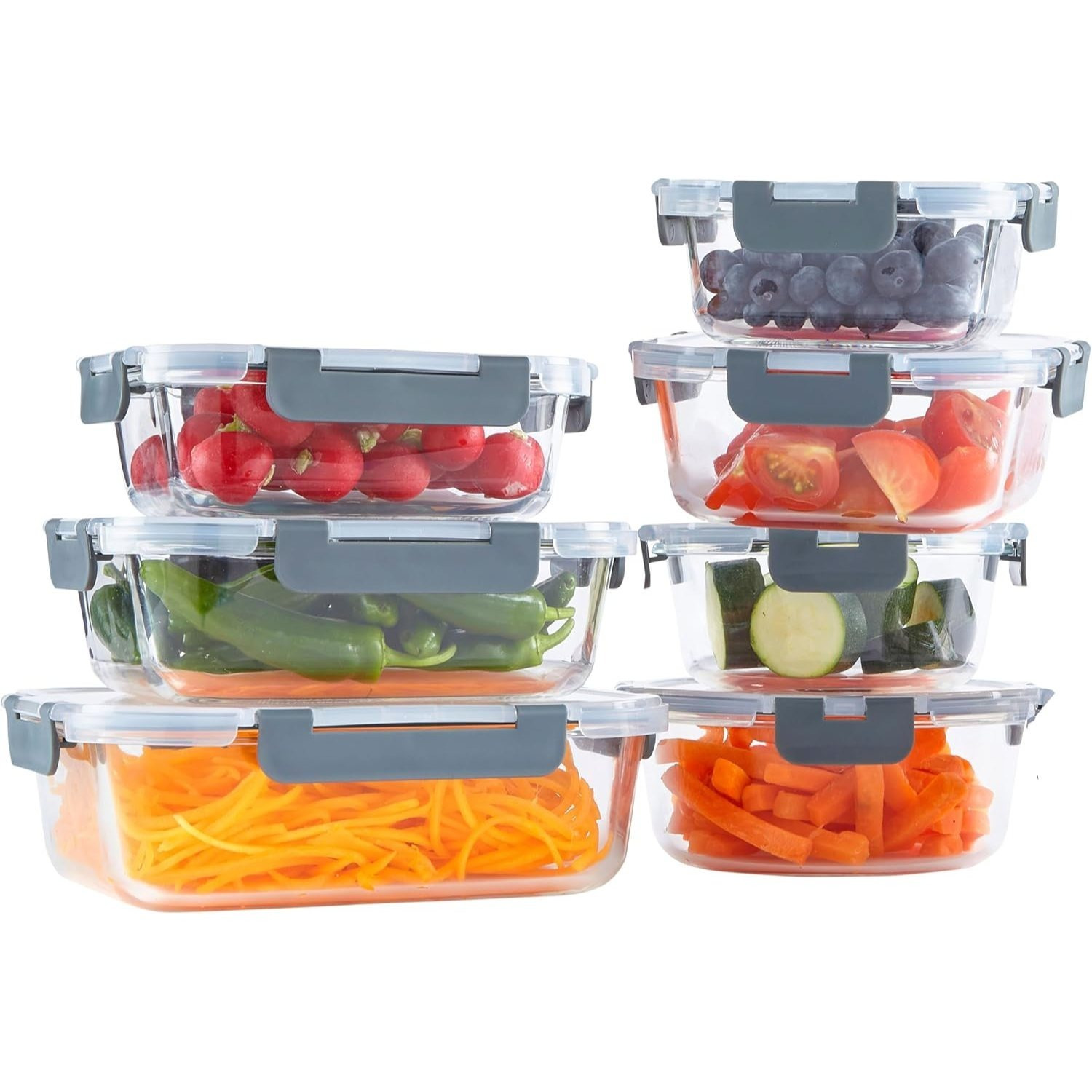 Neo 7 Containers & 7 Lids Glass Food Storage Containers Set With Snap Locking Lids Meal Prep Airtight Lunch Box Microwave Oven Freezer And Dishwasher Friendly - 7 Piece