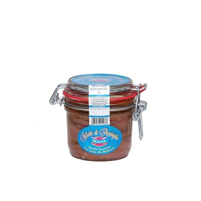 Scalia Anchovy Fillets In Extra Virgin Olive Oil, Anchovies From Sicily, Italy, 240g, Pure Anchovy Fillets, With Chili Or Capers
