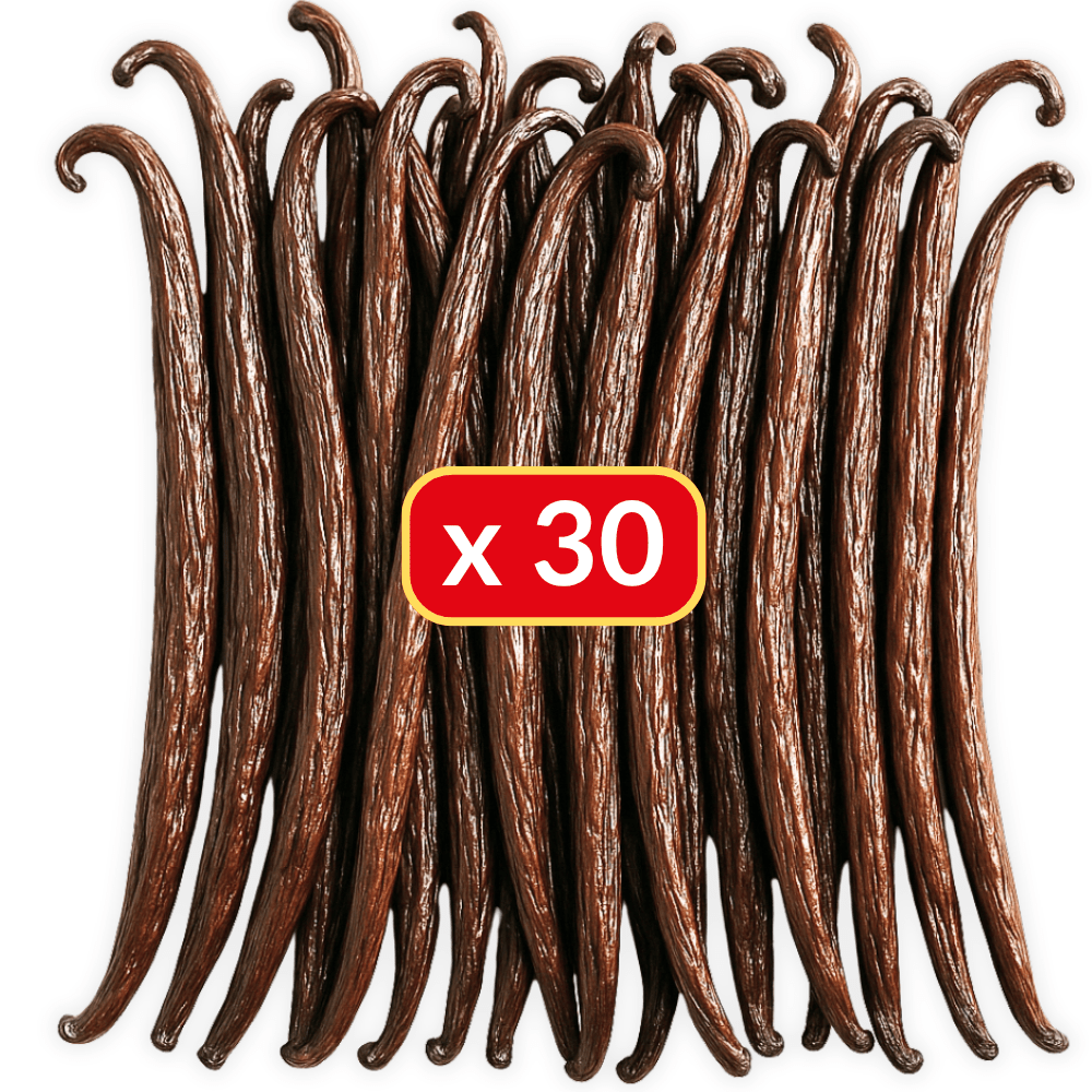 E-shop 30 Premium-Vanilleschoten • Vanille in Güteklasse A • Weiche und pralle Schoten • Perfekt zum Backen und Kochen • Wiederverschließbarer Beutel •