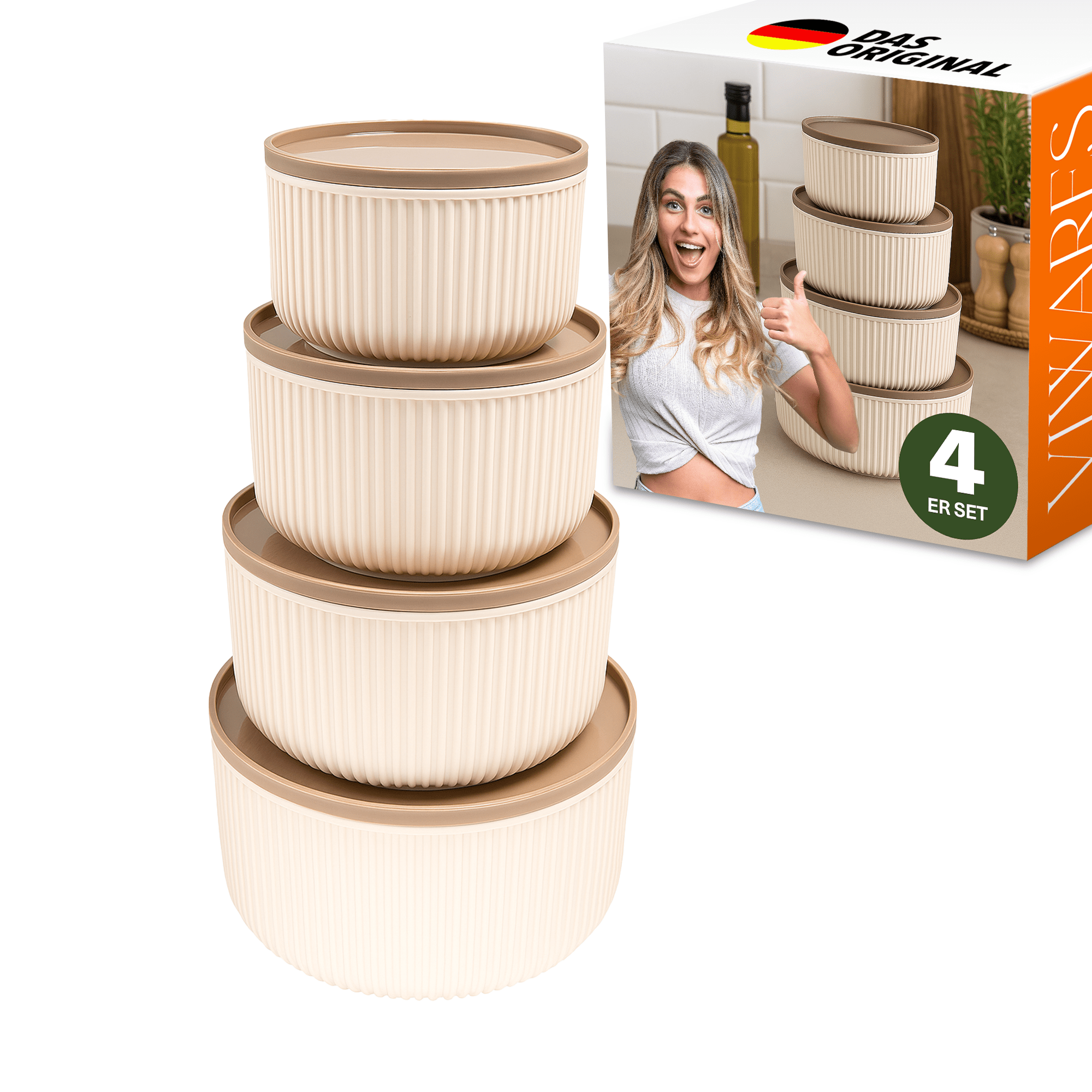 E-shop Viwares 4-teiliges Rundes Vorratsdosen-Set – 2,5L / 1,5L / 0,80L / 0,45L – Luftdicht mit Deckel, Gefrierfachgeeignet, Mikrowellengeeignet (ohne
