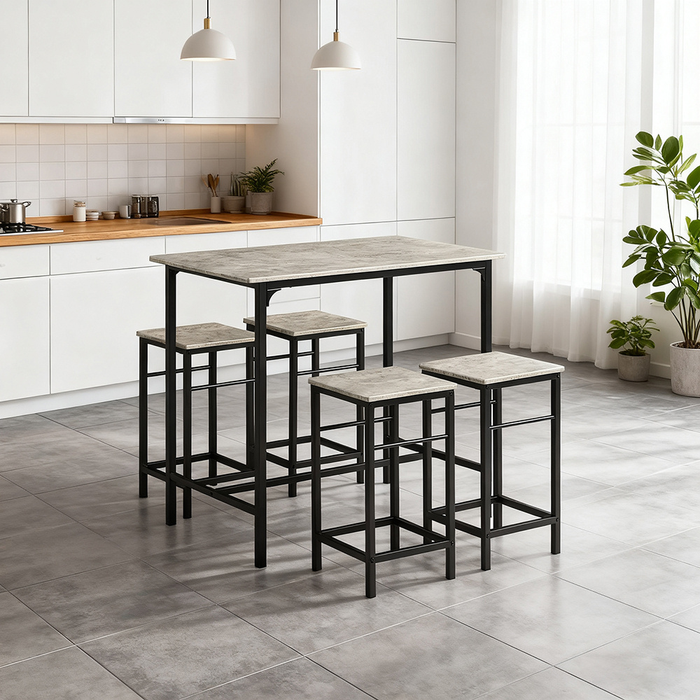 Dining Table Bar Table Kitchen Table Dining Set Standing Table With 4 Bar Stools 4 Seats Space- Foldable Stool For Kitchen Dining Room Balcony Small Rooms Grey 100x87x60cm Sobuy - Phu22-ih
