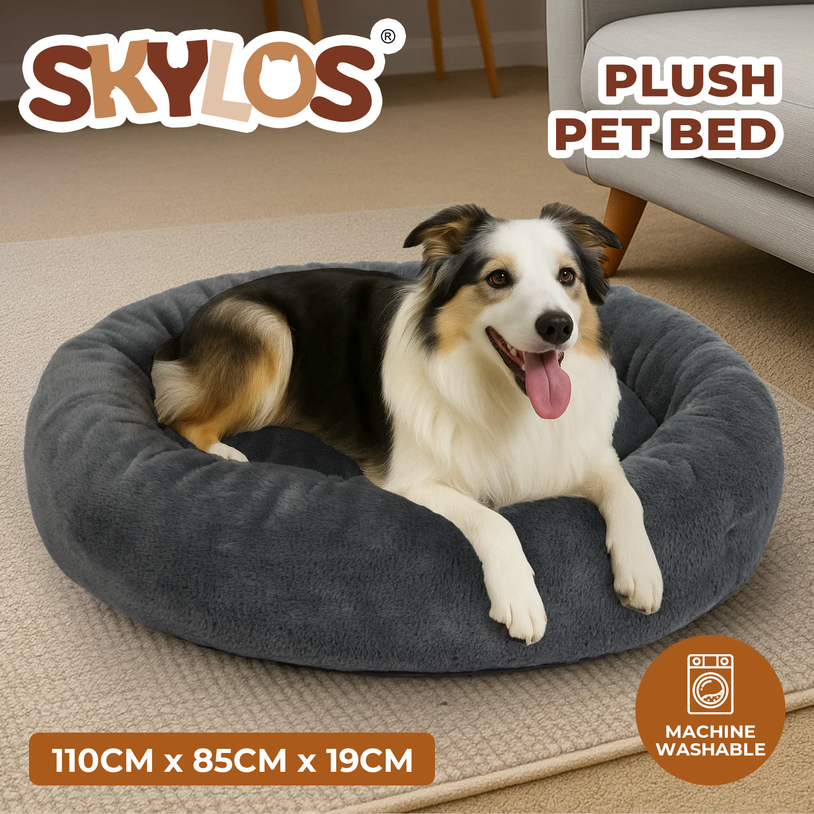 TEMU Extra Large Donut Cuddler Bed For , 110x85cm Plush Snuggle Mattress With Rim For Support, Machine Washable Cover