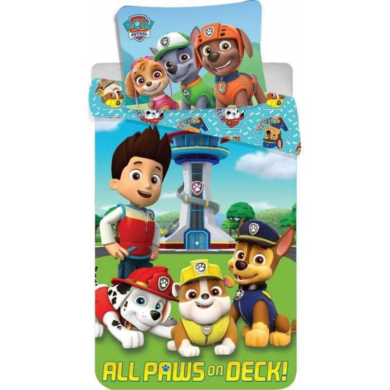 TEMU Parure de lit Pat’ Patrouille Officielle 100% Coton 140x200 cm + 1 taie d'oreiller 63x63 cm - Paw Patrol