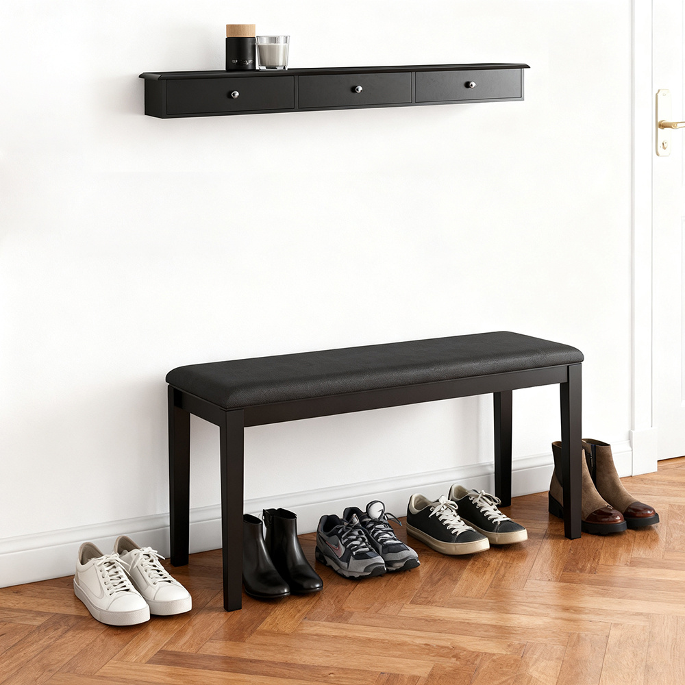 Image of 1pc Of Wall Shelf With 3 Drawers - Modern Wall Shelf For Entrance Area, Living Room, Kitchen & Bedroom - Black 94x15x10cm - Gsh54-m-