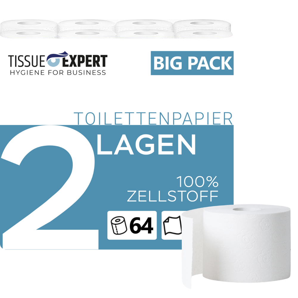 Image of Tissue Toilet Paper, 2-layer, 64 Rolls X 250 Sheets, 100% Cellulose, Super-soft Toilet Paper, Bulk Pack For Commercial Use, Ideal For High-volume Users, Packaging With 60% Pcr Content.