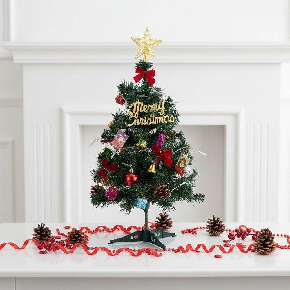 TEMU 1pc Mini Christmas Tree Tabletop Ornament 50cm/20inch, Artificial Trees With Christmas Decoration Hanging Ornaments, Artificial Trees Diy Crafts
