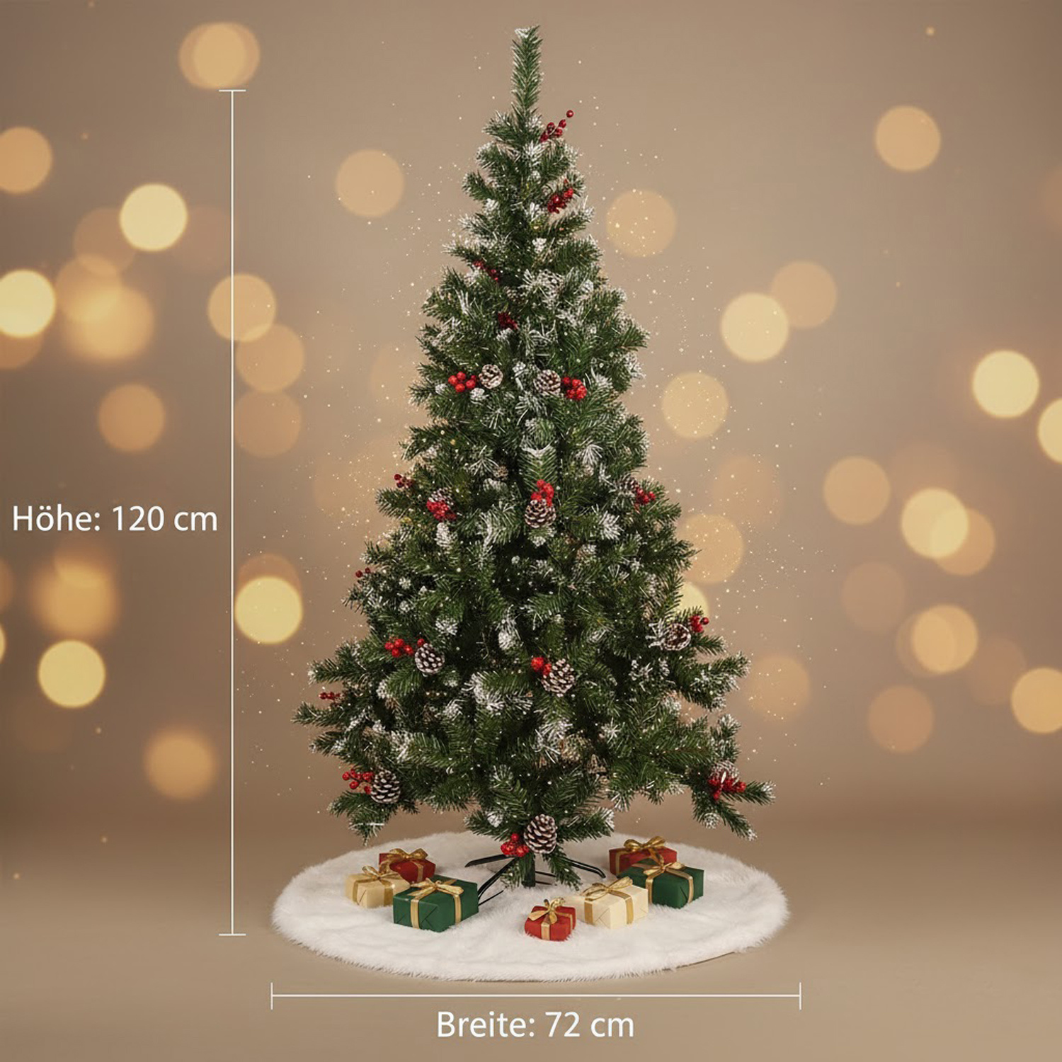 Image of Artificial Christmas Tree, Realistic, Snow With Pine Cones & Red Berries, Easy Assembly, Ideal For Decor