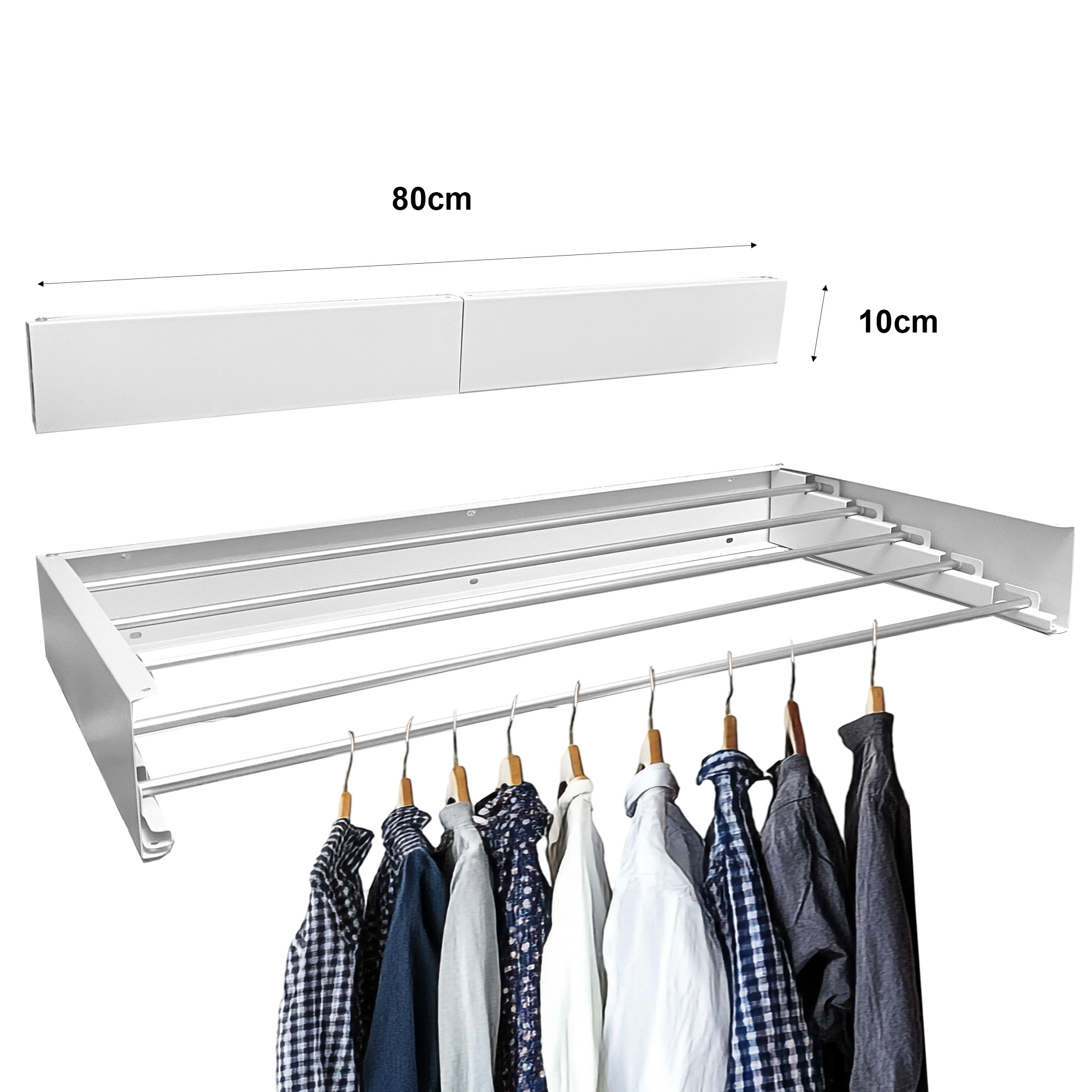 TEMU Tendedero Plegable de Pared 80cm | Compacto y Retráctil | Ideal para Interiores y Exteriores | Aluminio Resistente | Diseño Moderno y Ahorra | 6