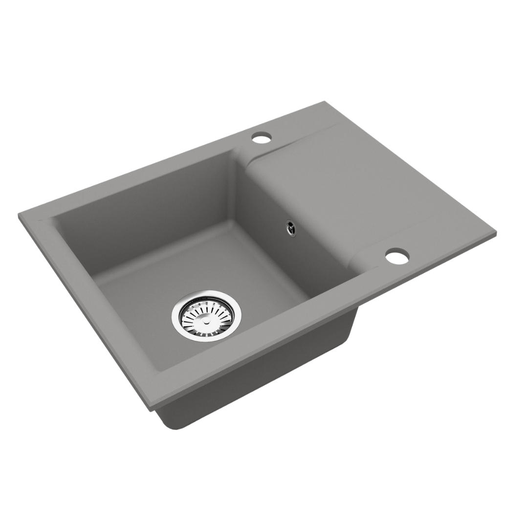 Vbchome Granite Sink Grey 59 X 44 Cm Single Basin Built-in Sink Reversible Sink With Siphon Ideal For Small Kitchens