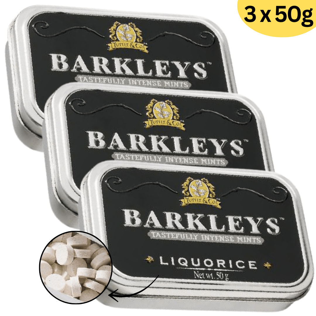 TEMU Barkleys Lakritz Pastillen 3x50g Liquorice Bonbons Premium Lakritze Intensiver Geschmack Starkes Aroma Edle Metalldose Original Barkleys