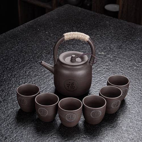 japanese chinese clay teapot 6 teacups set with stainless steel infuser 7pcs collection