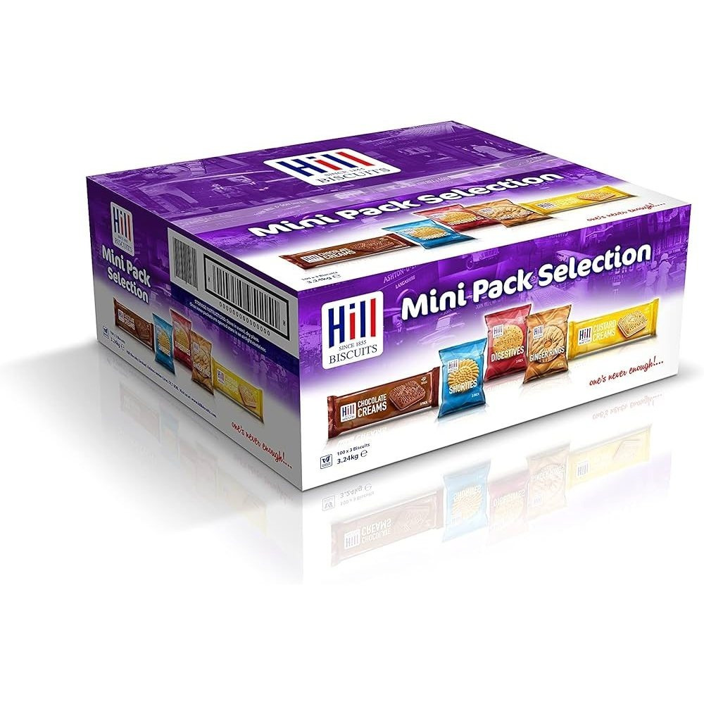TEMU Hill Biscuits Mini Packs – Box Of 100 Triple Packs, Assorted Biscuits Including Chocolate Creams, Custard Creams, Digestives, Ginger Rings &